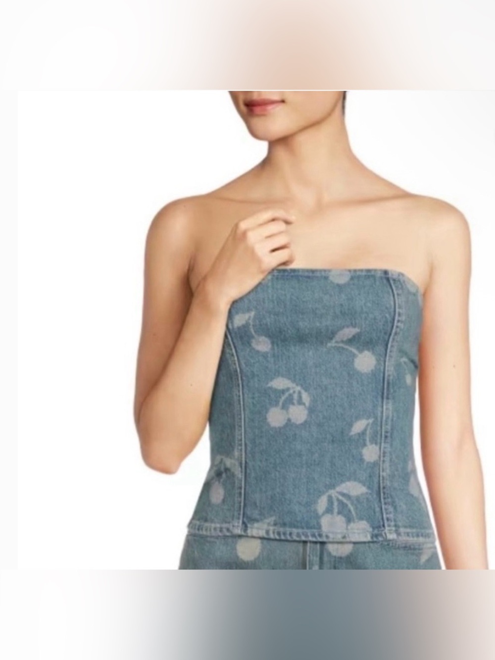 NWT Vero Moda Cherry Print Strapless Denim Corset Tube Top XL